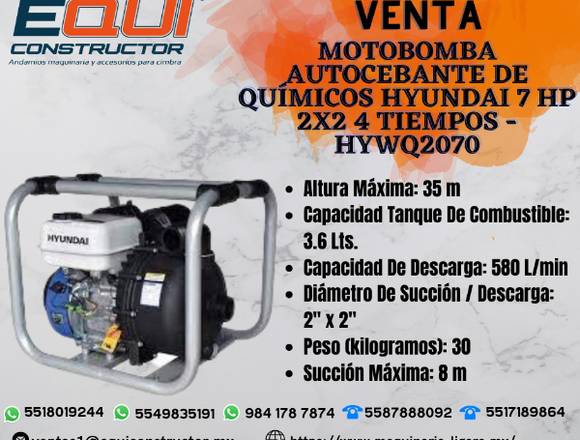 Venta Motobomba Autocebante de Químicos HYUNDAI