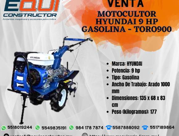 Venta de Motocultor HYUNDAI 9 HP Gasolina TORO900