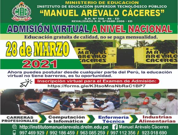 Admisión 2021 Manuel Arévalo Cáceres