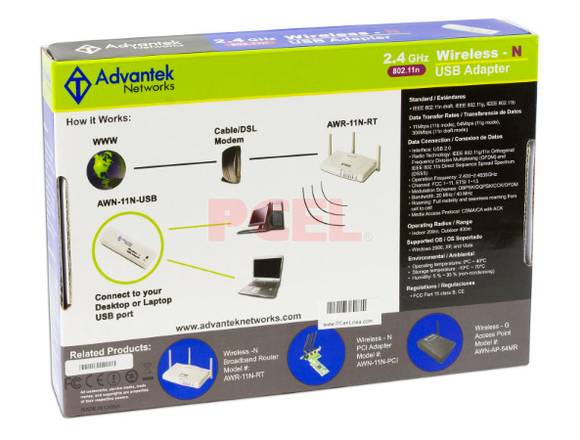 USB Advantek Wireless-N IEEE 802..4GHz, 300Mbps.