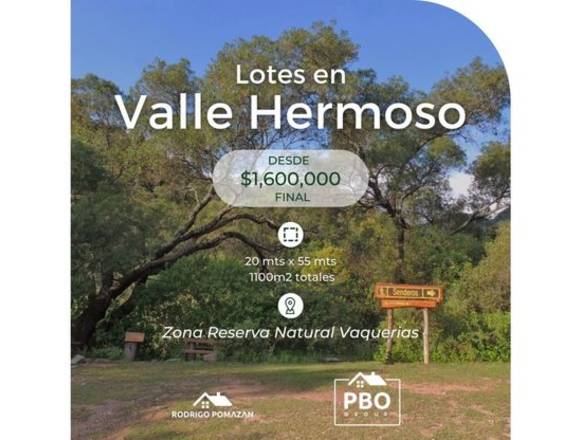 Terreno Valle Hermoso Vaquerias 900m2 Doble frente Proximo a Reserva