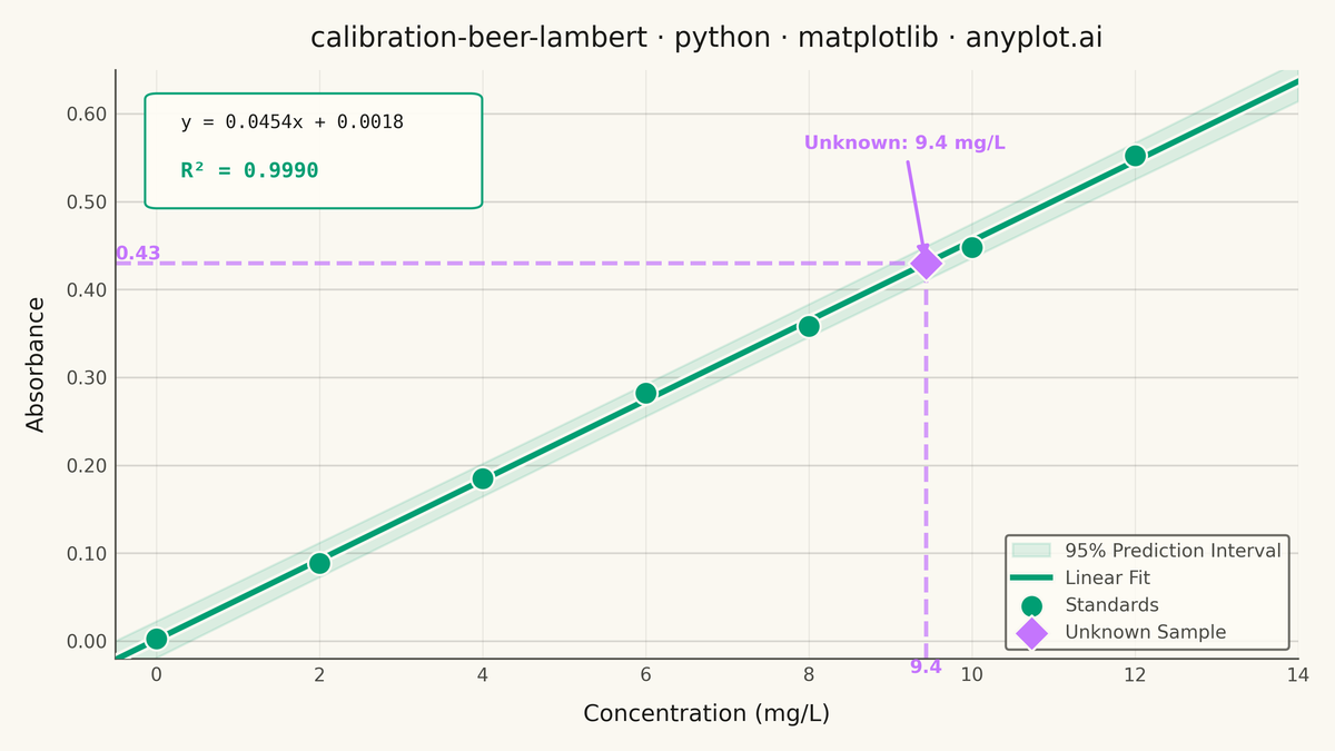 Beer-Lambert Calibration Curve rendered with Matplotlib