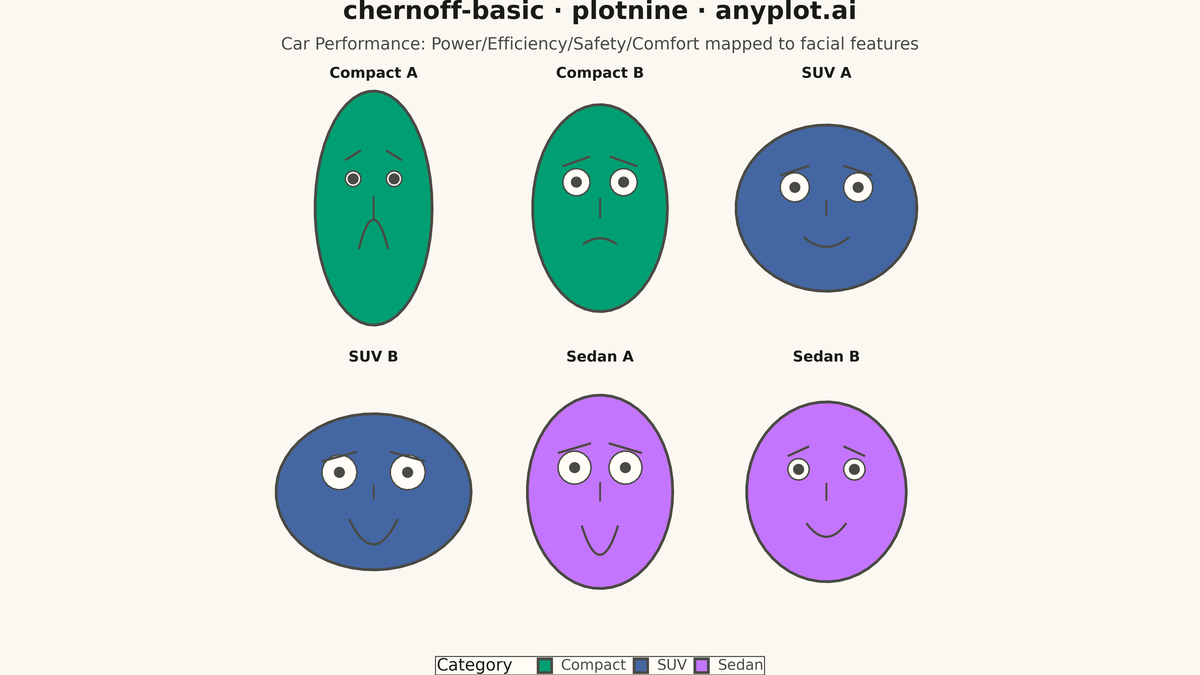 Chernoff Faces for Multivariate Data rendered with plotnine