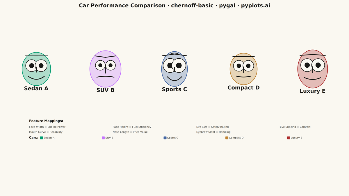 Chernoff Faces for Multivariate Data rendered with Pygal