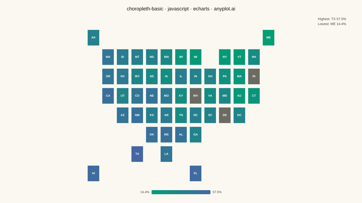 Choropleth Map with Regional Coloring rendered with Apache ECharts