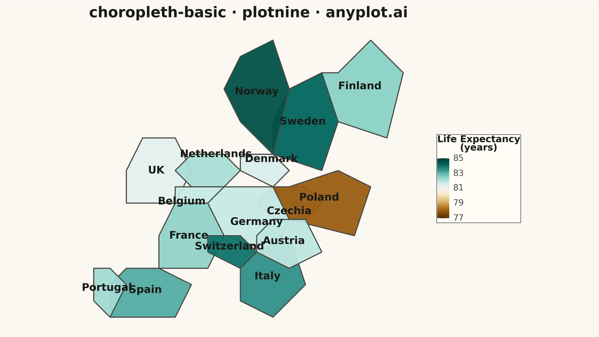 Choropleth Map with Regional Coloring rendered with plotnine