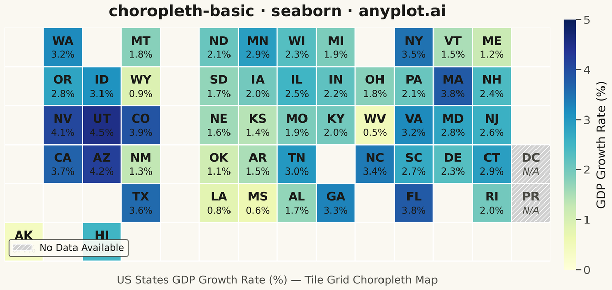 Choropleth Map with Regional Coloring rendered with Seaborn