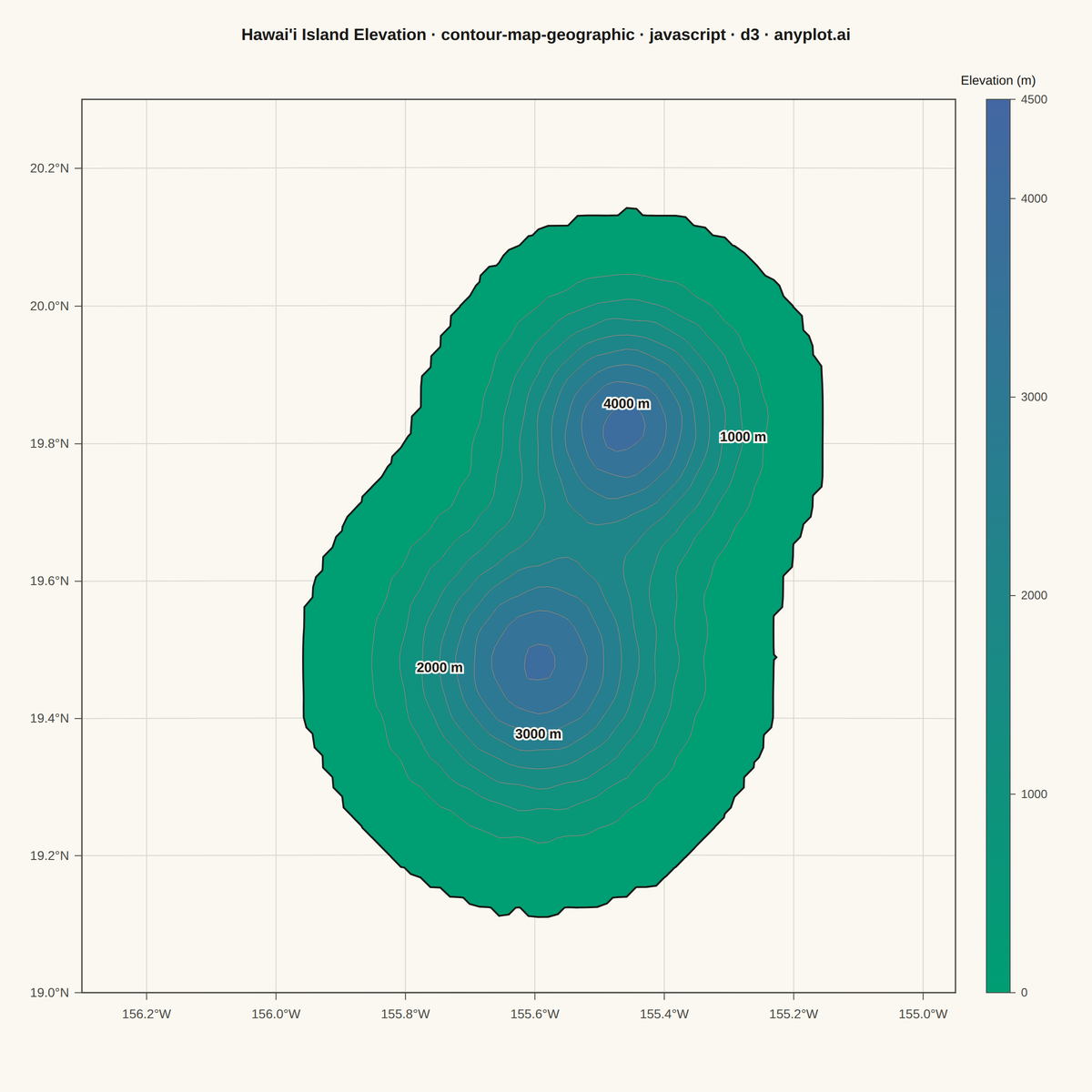 Contour Lines on Geographic Map rendered with D3.js