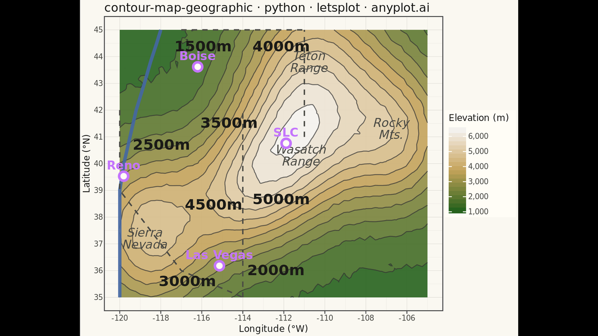 Contour Lines on Geographic Map rendered with lets-plot