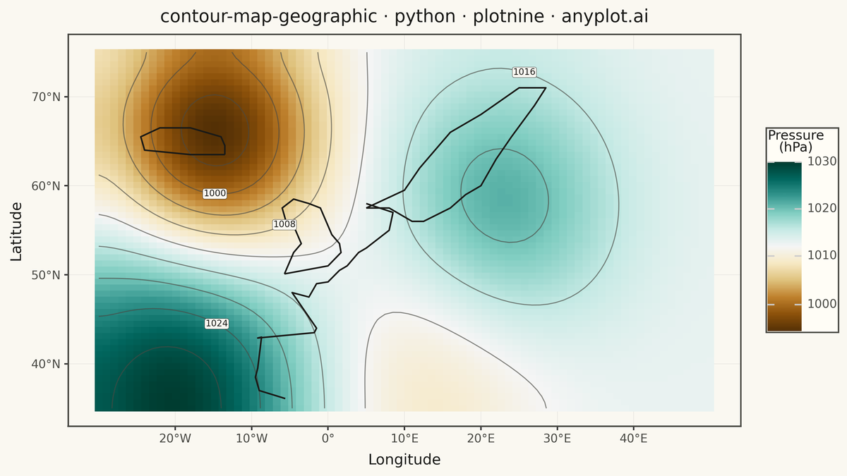 Contour Lines on Geographic Map rendered with plotnine