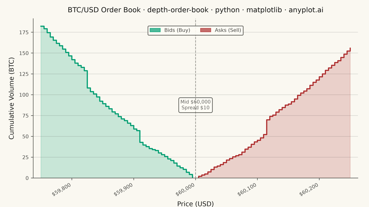 Order Book Depth Chart rendered with Matplotlib