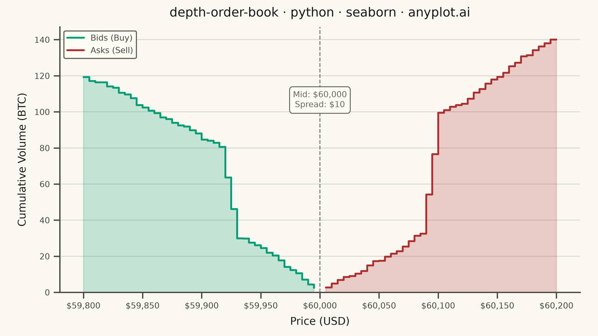 Order Book Depth Chart rendered with Seaborn