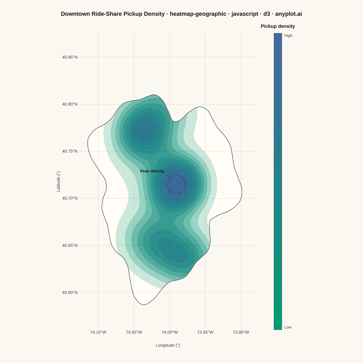 Geographic Heatmap for Spatial Density rendered with D3.js