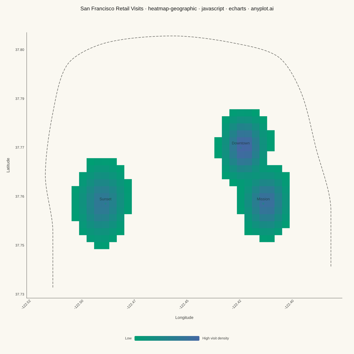 Geographic Heatmap for Spatial Density rendered with Apache ECharts