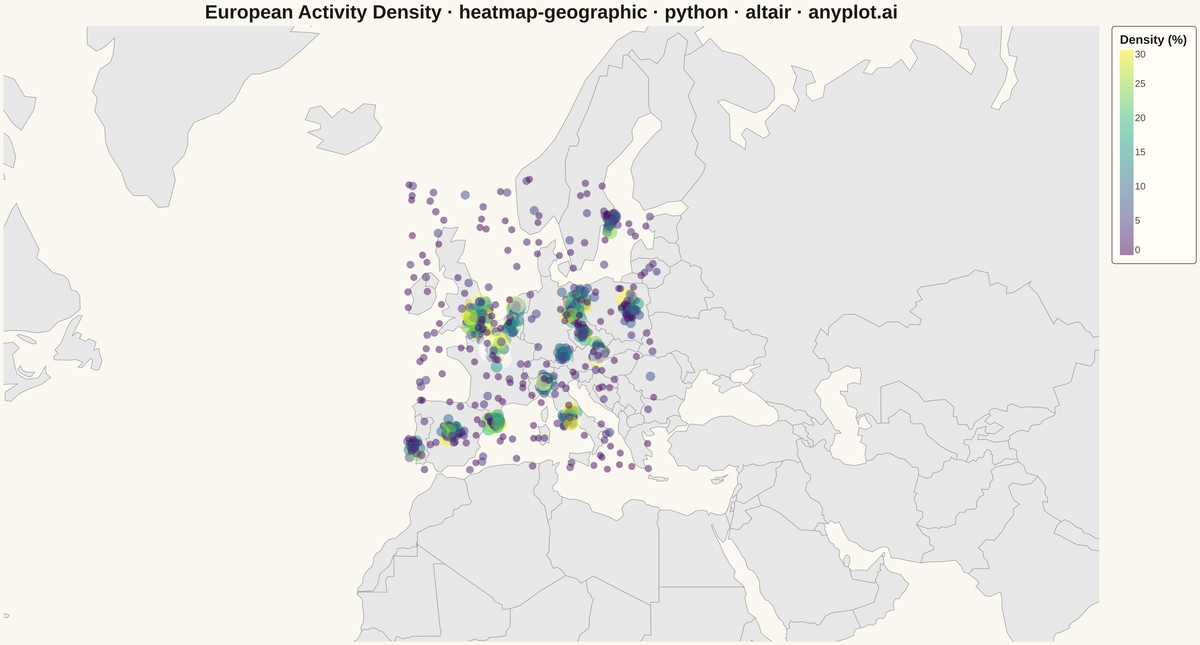 Geographic Heatmap for Spatial Density rendered with Altair