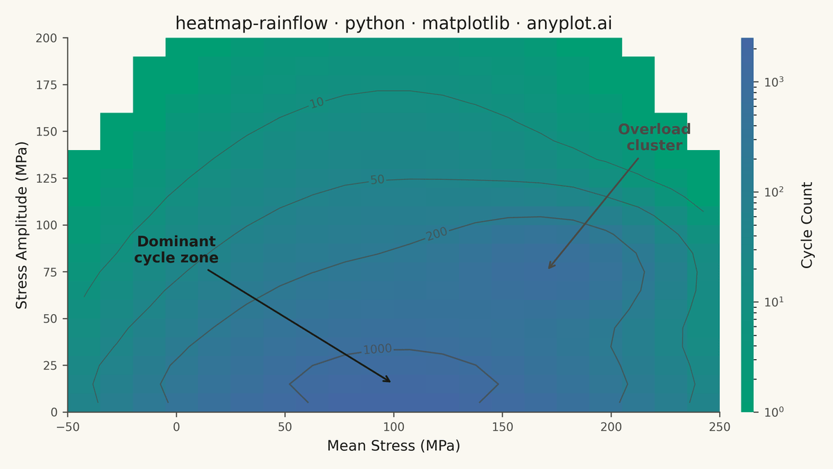 Rainflow Counting Matrix for Fatigue Analysis rendered with Matplotlib