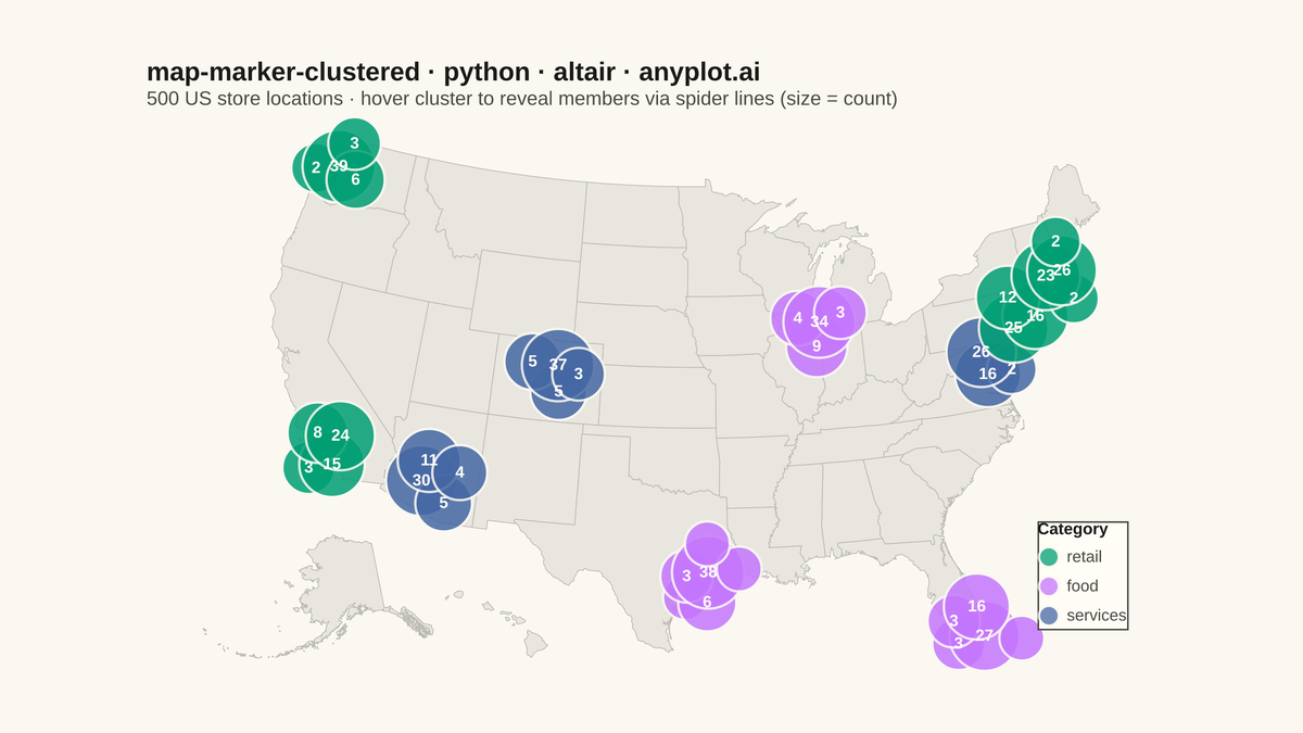 Clustered Marker Map rendered with Altair