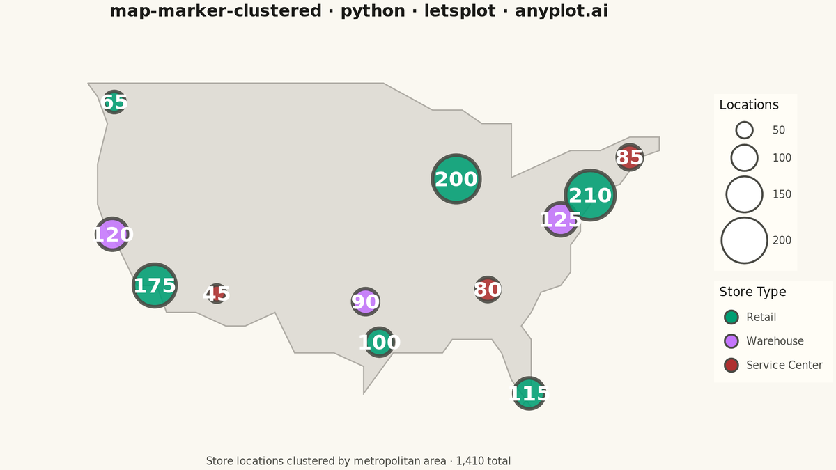 Clustered Marker Map rendered with lets-plot