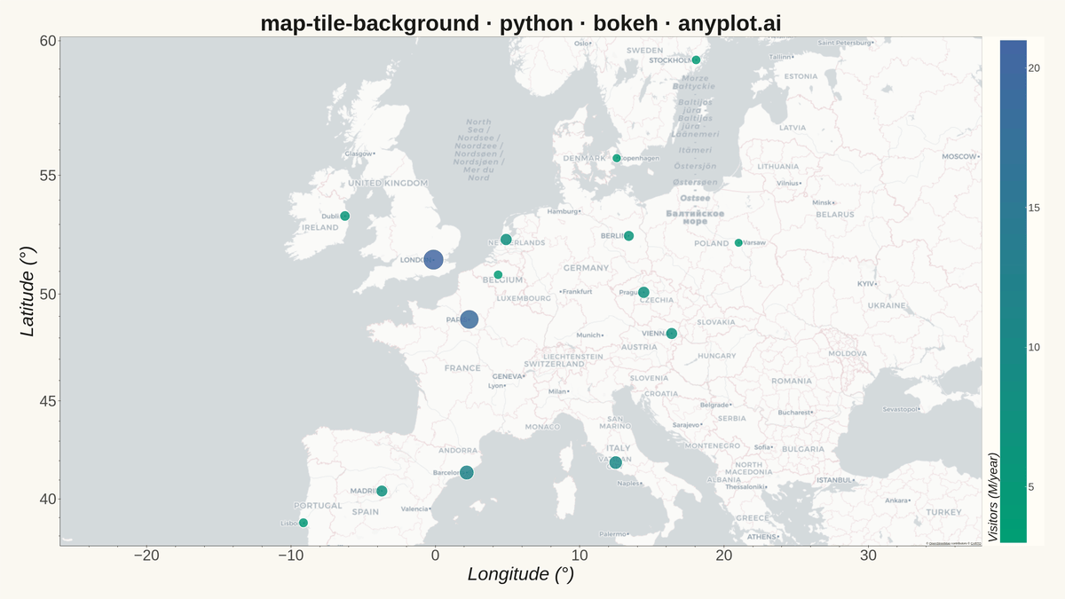Map with Tile Background rendered with Bokeh