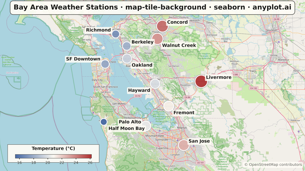 Map with Tile Background rendered with Seaborn