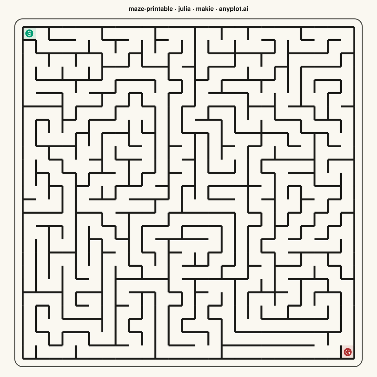 Printable Maze Puzzle rendered with Makie.jl