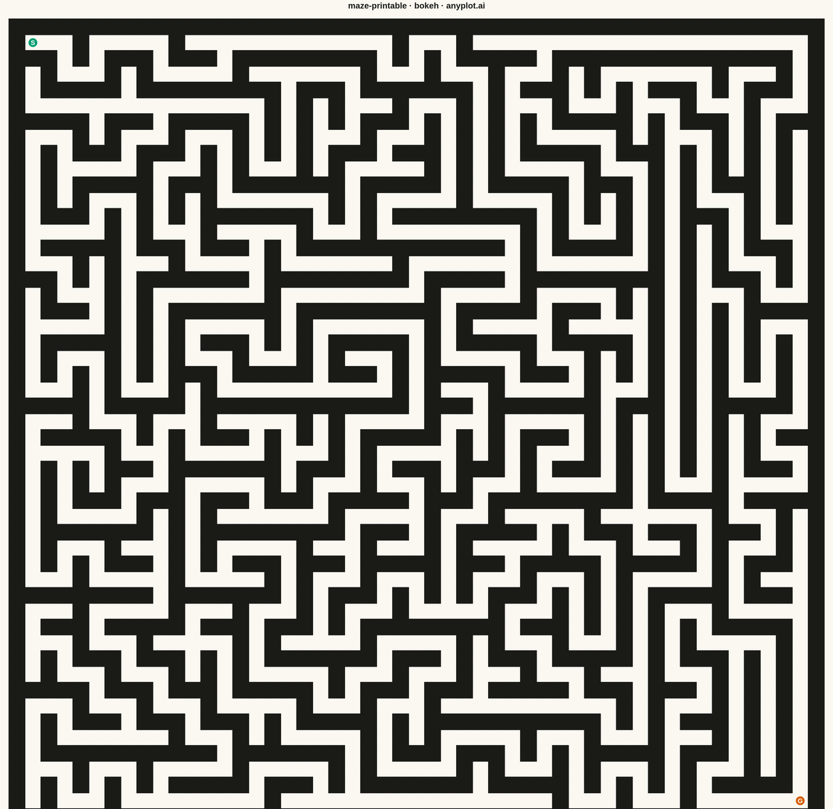 Printable Maze Puzzle rendered with Bokeh
