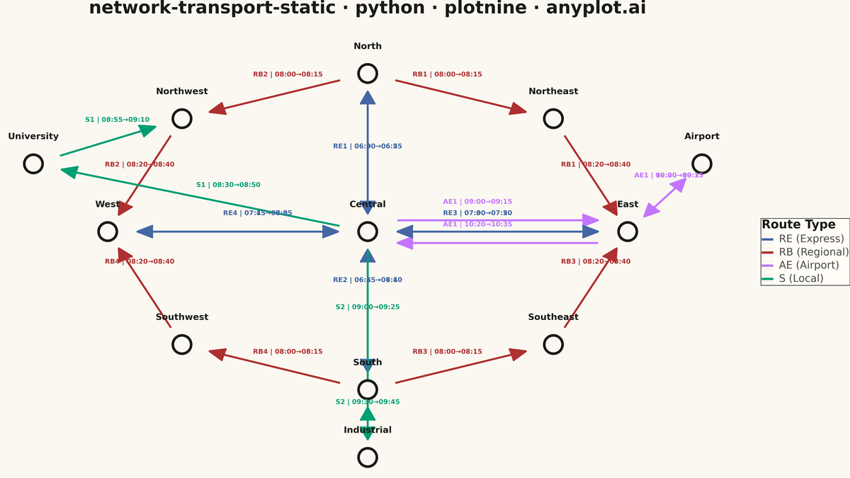Static Transport Network Diagram rendered with plotnine