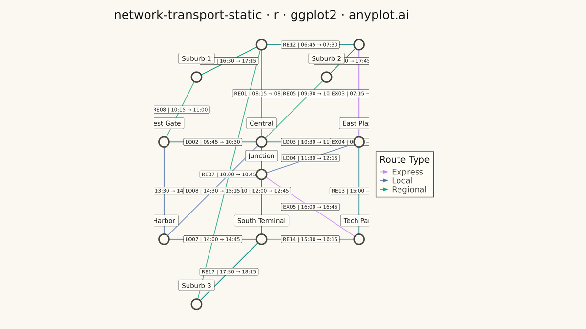Static Transport Network Diagram rendered with ggplot2