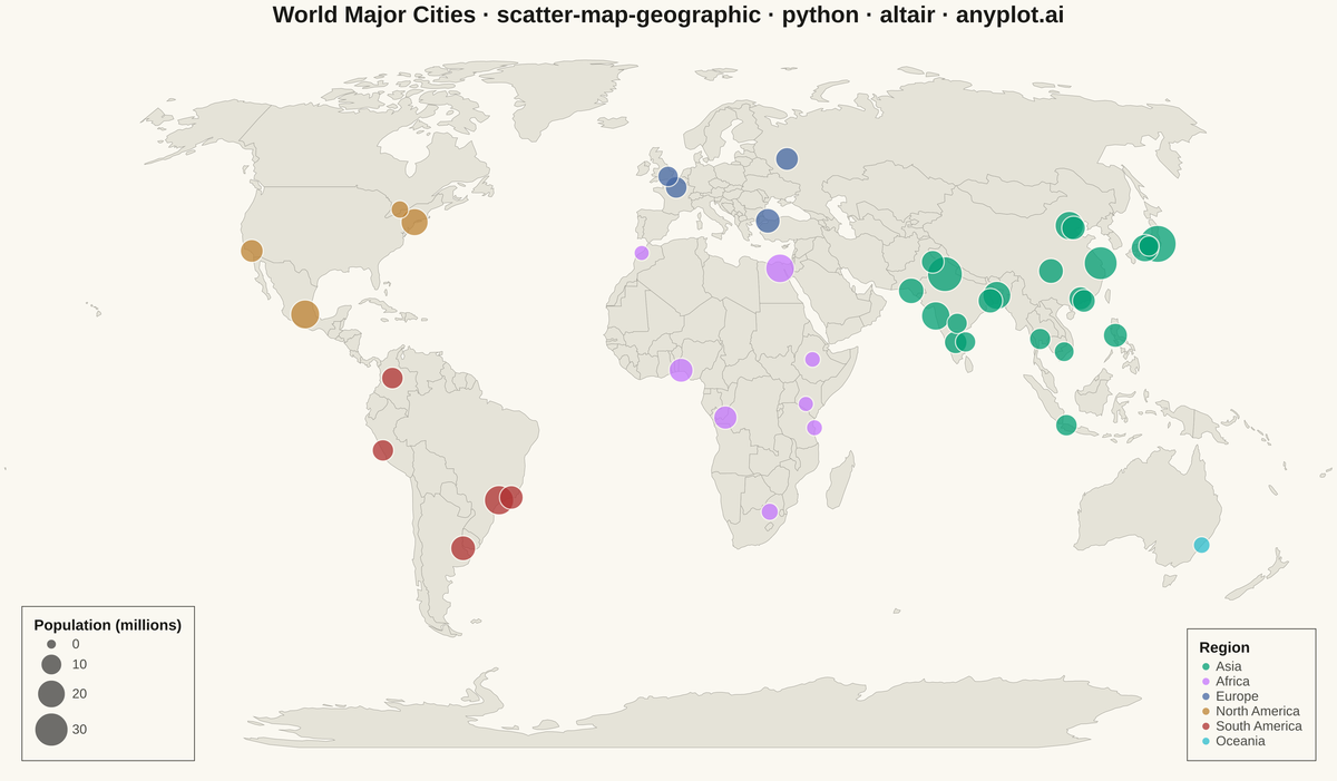 Scatter Map with Geographic Points rendered with Altair