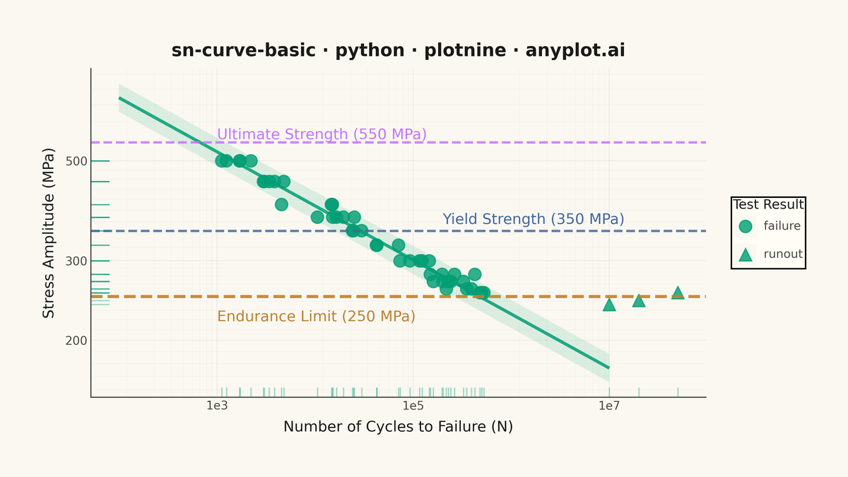 S-N Curve (Wöhler Curve) rendered with plotnine
