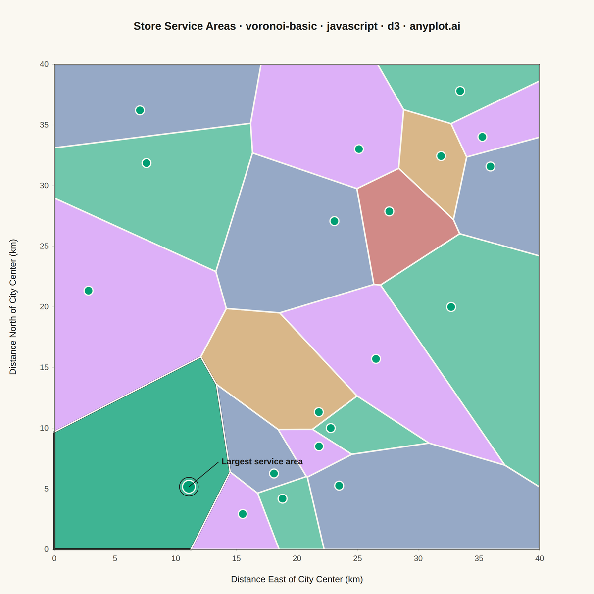 Voronoi Diagram for Spatial Partitioning rendered with D3.js