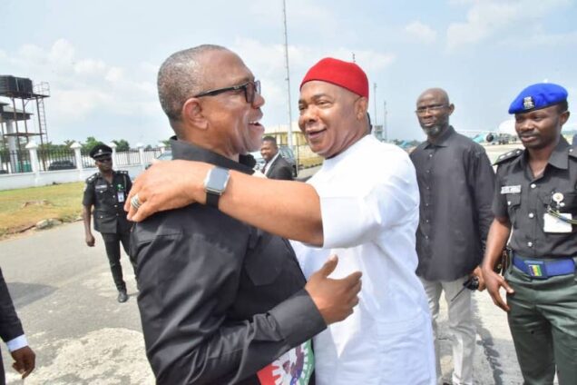 Obi in owerri to campaign gets bear hug from gov Uzodimma - nigeria newspapers online