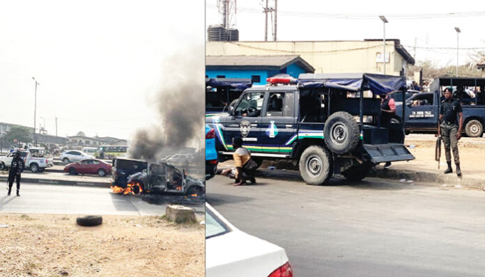 fd police and burnt police tank