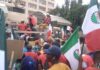 ddf nlc members occupy entrance of federal ministry of justice in abuja. on wednesday. olukayode jaiyeola x