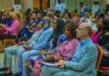 afdc tv host morayo afolabi brown matriach of the kuti family mrs yemisi ransome kuti and the dutch ambassador mr michelle deelen at the event x