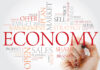 ECONOMY word cloud with marker, business concept background