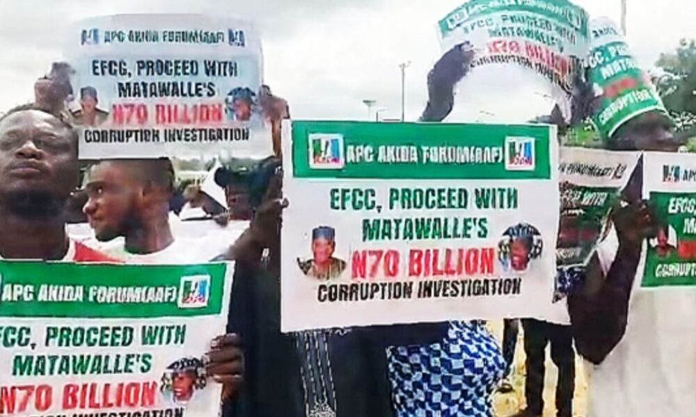 Breaking protesters storm efcc abuja office demand reopening of matawalles case - nigeria newspapers online