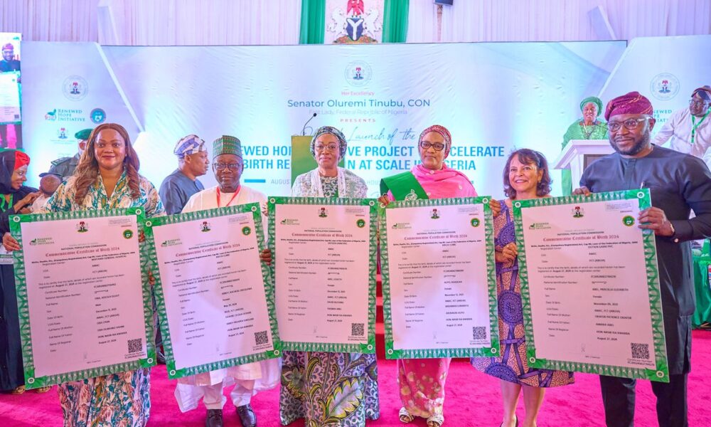 First lady unveils commemorative birth certificate - nigeria newspapers online