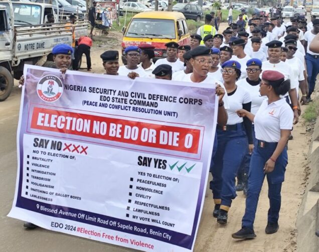 Nscdc stages awareness walk for peaceful edo guber election - nigeria newspapers online