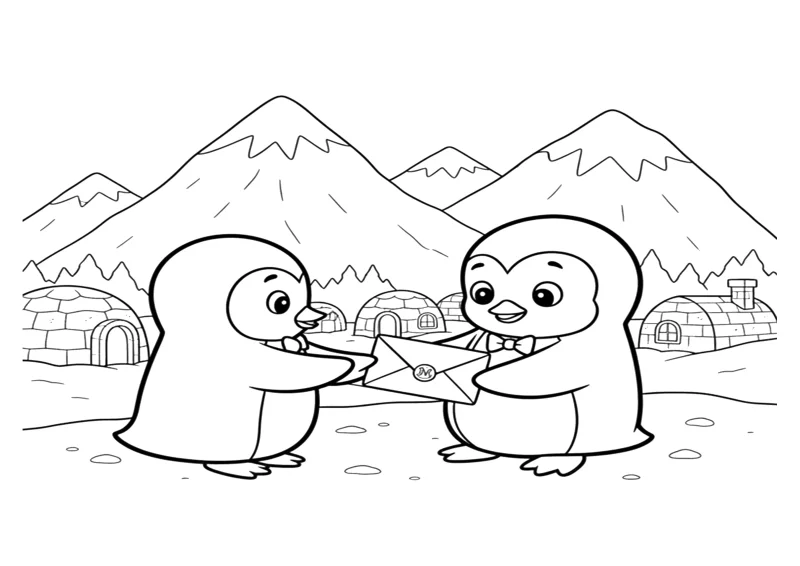 Pinguins Entregando uma Carta