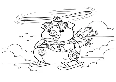 Desenho para colorir Porquinho Aviador de Helicóptero