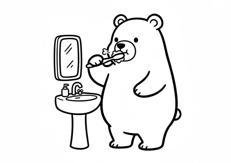 Ursinho escovando os dentes desenho minimalista