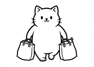 Gatinho carregando compras minimalista