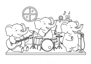 Elefantes músicos fofinhos minimalistas