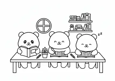 Pandas estudando fofinhos minimalistas