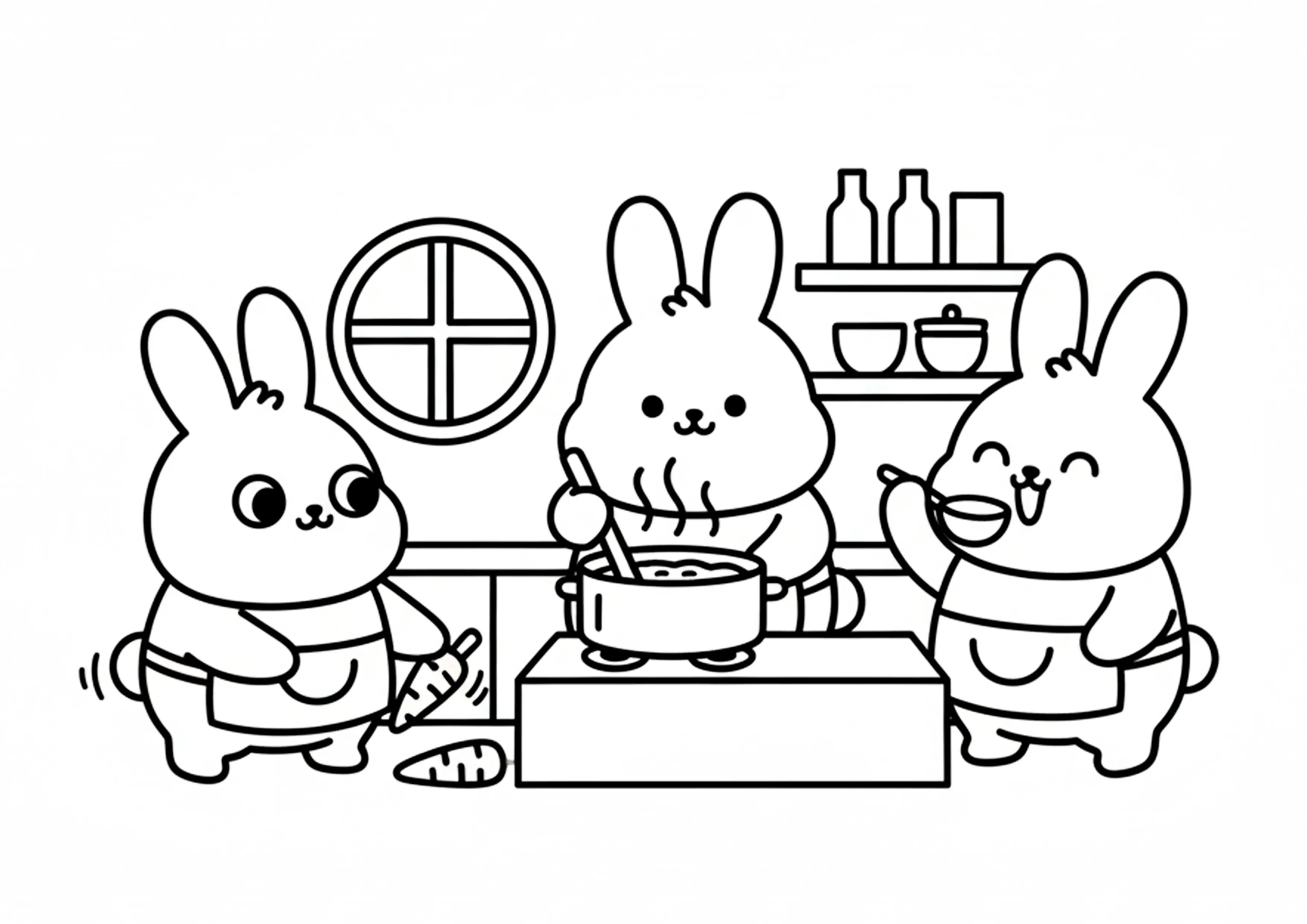 Coelhinhos cozinhando juntos minimalistas