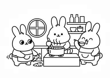 Coelhinhos cozinhando juntos minimalistas
