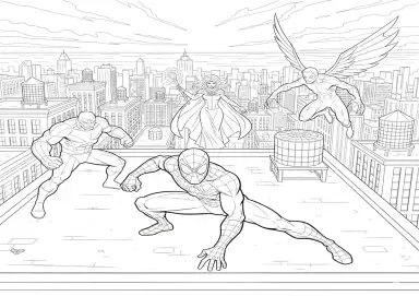 Homem-Aranha e Aliados no Telhado da Cidade