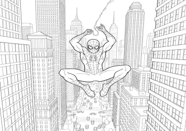 Homem-Aranha balançando acima da cidade