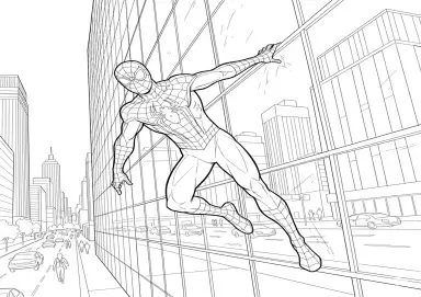 Homem-Aranha escalando prédio de vidro